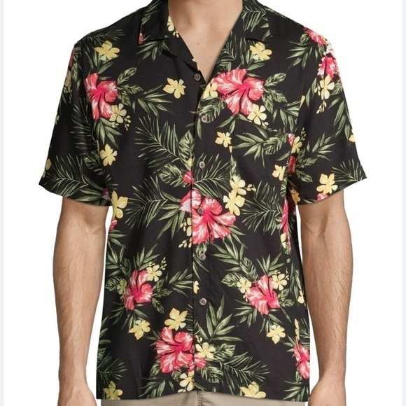 New George men's XL (46-48) short sleeved collared button‎ down shirt tropical - Picture 1 of 6